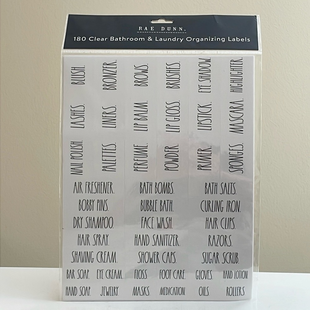 New Rae Dunn 180 Clear Bathroom and Laundry Organizing Labels